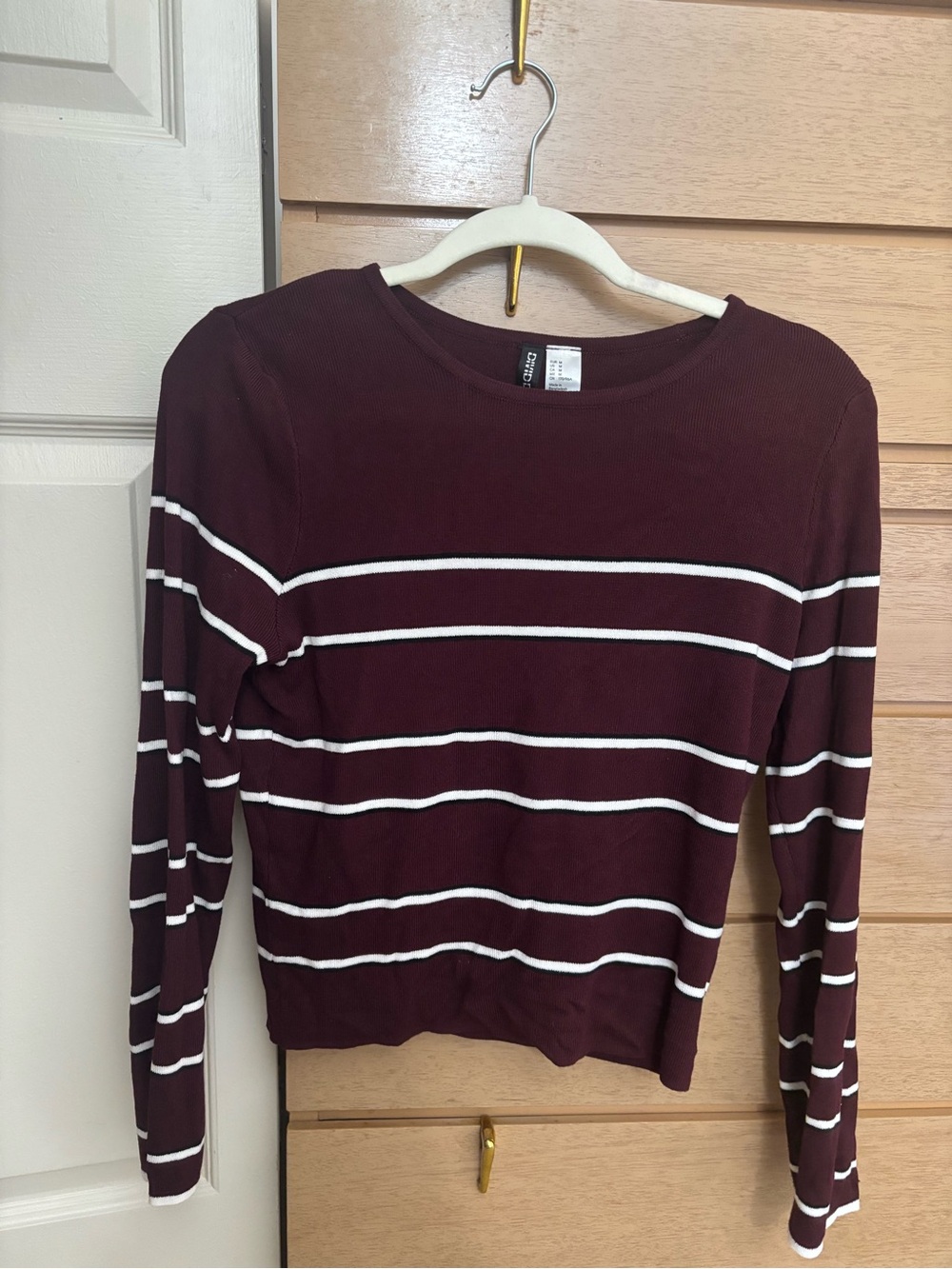 Women’s Maroon Striped Long-Sleeve Top